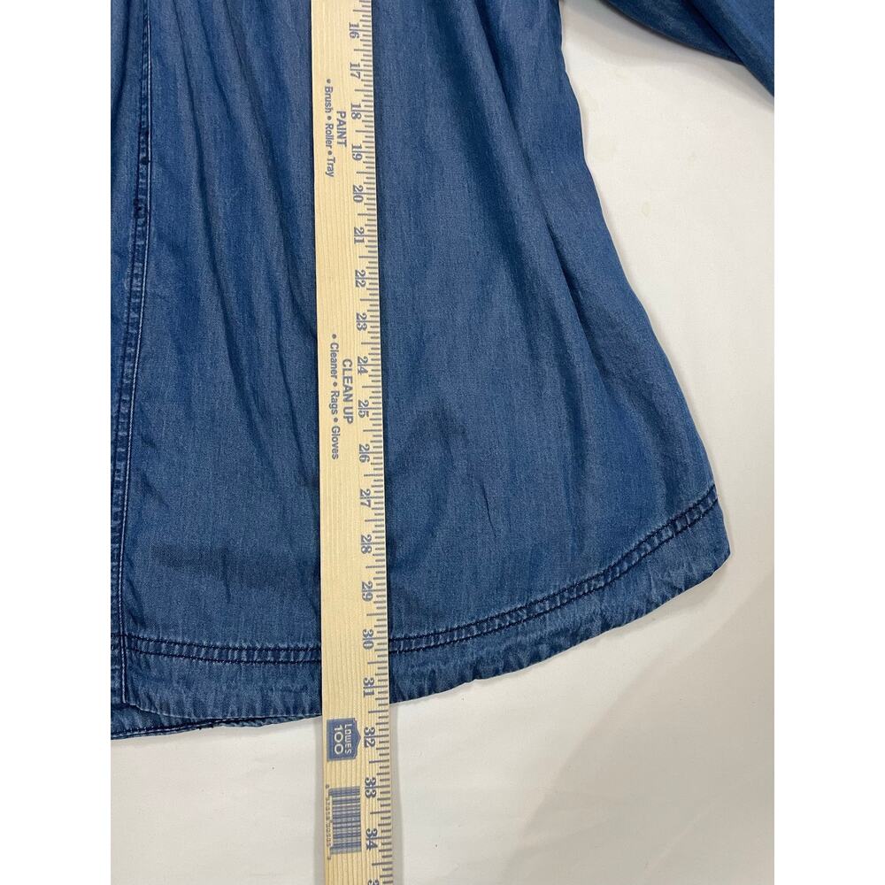 CATO Tencel Denim Tunic Top 26/28W Plus Size Lace Up V-Neck Blue Long Sleeve - Picture 6 of 8